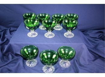 10 Vintage Anchor Hocking - Green Bubble - Sherbert  Dish 3.75 In Tall