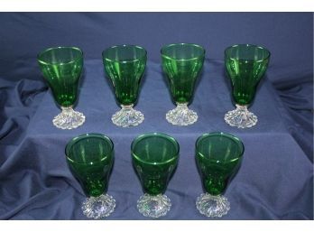 7 Vintage Anchor Hocking Green Bubble Small Glass 5 In Tall