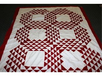 Vintage Piece Quilt, Hand Quilted, Top Part Only Needs To Be Finished, Some Yellowing In Stains, 90 In X 65 In