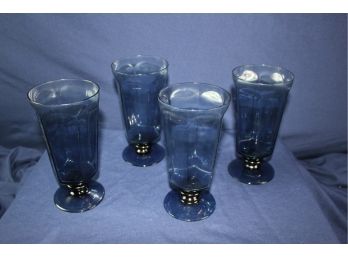 4 Dark Blue Lennox Glasses From The 80s- 6.5 In