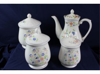 Country French Ironstone - 9.25 In Tall Pitcher Plus 6in, 7in, 8in Canisters- See Description