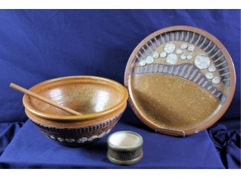 Terracotta Bowl And Plate Set Made By Ed Schrock- See Description