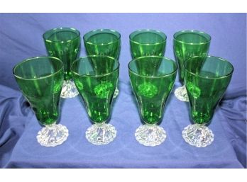 Vintage Anchor Hocking Green Bubble Tea Glass 6.75 In Tall - 8 Glasses