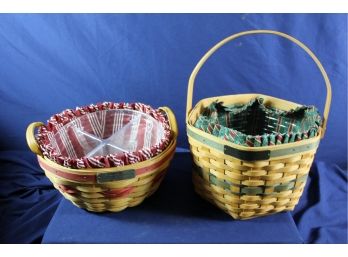 2 Longaberger Christmas Baskets - 1997 Snowflake With Cloth And Plastic Liner 9 X 10 X 6 Inch D