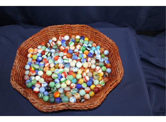 Wicker Basket With Old Marbles