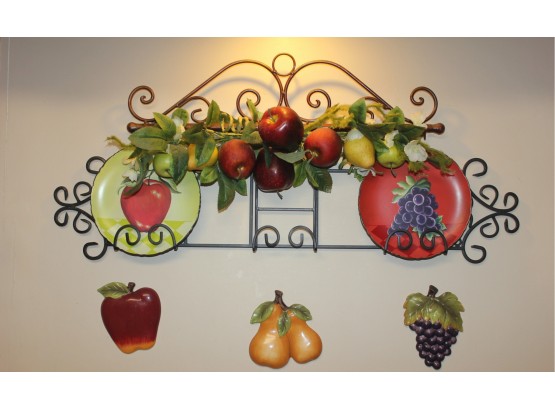 Kitchen Decorative Ceramic Fruit Wall Hanging-2 Plates- Metal Holder