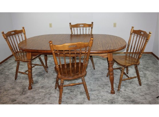 Nice Table With 4 Chairs, Laminate Top- Oak Base, - 71x41 With Leaf- 60.5 X 41 Without Leaf
