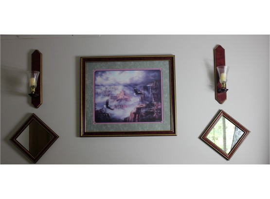 Home Interiors Wall Decor - Eagle Picture 22 X 26, Two Scones 17 In Tall, Two Mirrors 10 Inch Square