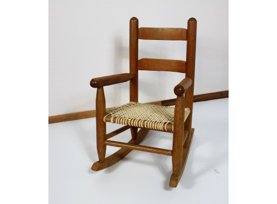 Child's Antique Wood Rocker/ Rope Seat - 23 In Tall Seat 11 In Deep