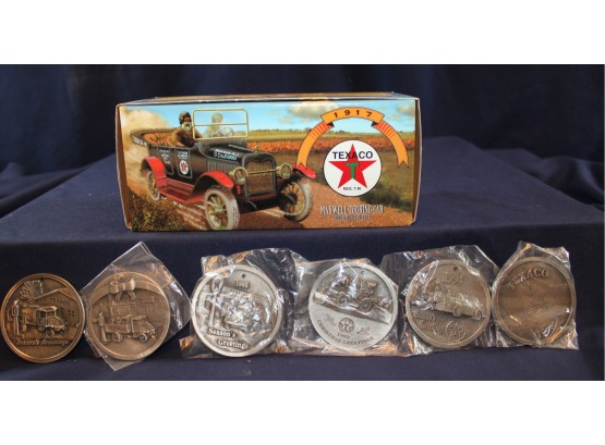 #14 Texaco Maxwell Touring Car Bank, 6 Pewter Christmas Ornaments,#1 & #2 In Series, 1992, 1993, 1994, 1995