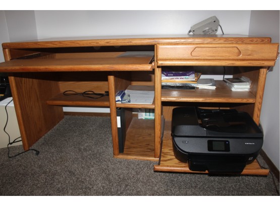 Nice Oak Computer Desk With Pull-out Shelves -60 In X 25 In X 30 Tall- No Items Shown Are Included