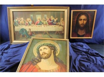 Religious Prints - Last Supper 32 X 20 - Jesus With Thorns 17.5 X 20 - Small Jesus 15 X 12
