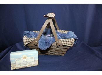 Longaberger Basket - Woven Memories Basket 2006 - Fabric And Plastic Liner - Also Marbles And Soap Bar