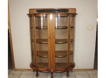 Beautiful Oak China Cabinet With Curved Glass Doors - 45 Inch Wide 19 In Deep 63 In Tall