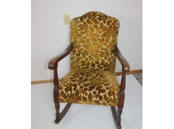 Antique Rocker -gold Floral Velour Type Fabric - 23 Wide X 34 In Tall, Seat 16 In Tall