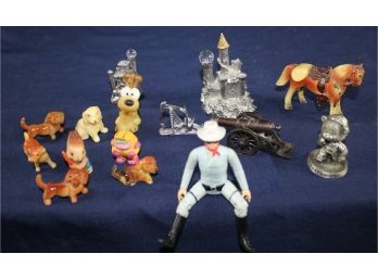 Mostly Vintage Very Small Items - Metal Horse, Lone Ranger, Odie, Tiny Dogs, Two Castles