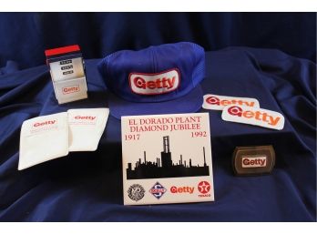 Getty Lot - Radio Gas Pump, Belt Buckle, Hot Plate El Dorado Plant, Hat With Foam Crumbling