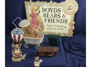Boyds Bears Collectible-  Sign, Bearstone Collection, Hot Air Balloon, Sheldon In Stroller - See Descr