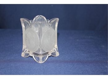Original Coin Glass Toothpick Holder - Very Unusual - Appears To Have A Light Pink Tint