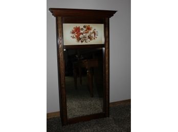 Wood Wall Mirror With Floral- 18x31