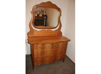 Antique Oak Dresser With Mirror On Rollers - Early 1900's - Beautiful Condition - 44 W 22 T
