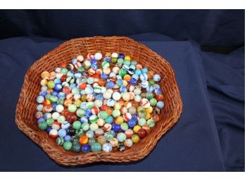 Wicker Basket With Old Marbles
