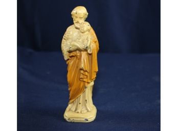 5 Inch Antique Metal Statue Of St Joseph With Baby Jesus - Some Chips