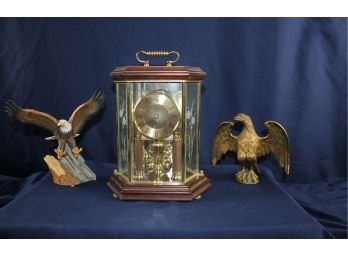 Howard Miller Clock - Floral Design On Glass, Ceramic Eagle, Brass Eagle