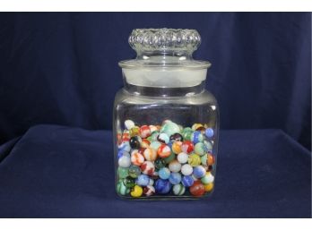 Square Glass Container With Lid - With Old Marbles