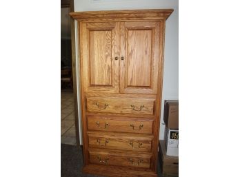 Heavy Oak Wardrobe - 4 Drawers - Nice Condition - 38 X 19.5 X 70 In Tall - Contents Not Included