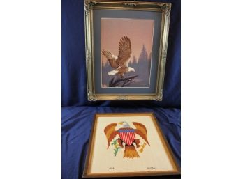 Two Eagles - 1 Cross-stitch 19 X 23, 1 Embroided 15.5 X 18