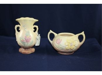 Hull Art Magnolia Vase And Bowl - Bowl Handle Is Chipped And Reattached USA 25 - 3.75