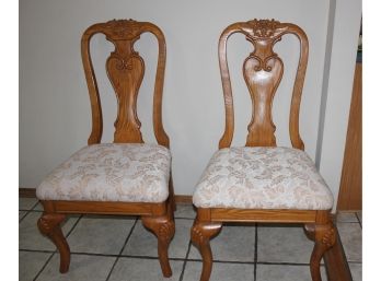 2 High Back Padded Oak Chairs - Very Heavy - Seat 21 X 17, 19 In Tall To Seat, 42 In Tall To Back