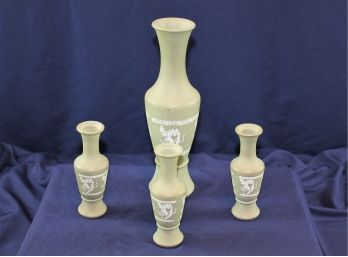 4 Sage Green Possibly Wedgewood Vases -1-11', 3-5.5'