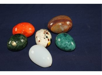 Colorful Eggs - 2 Ceramic, One Glass, Two Genuine Alabaster Crafted In Italy, 1 Petrified Wood Look