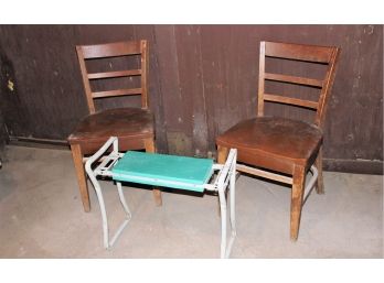 Two Wood Chairs - 1 Bench Chair Metal
