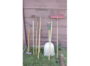 Miscellaneous Yard Tools - Rakes, Hoes, Sledgehammer, Pitchfork, Large Shovel
