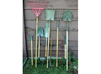 Pitchforks, Hay Hook, Various Shovels, Rakes, Etc