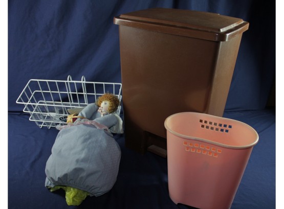 Two Trash Cans, Basket For Walker, Plastic Bag Holder, Doll