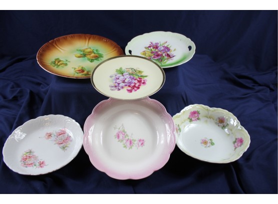 6 Piece Vintage Floral Plates And Bowls - Largest 11 Inch
