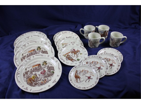 Place Setting For 4 Of Winchester 73 Under Glazed By Vernon Kilns - 4 Plates, 4 Saucers, 4 Mugs, 4 Sm Plates