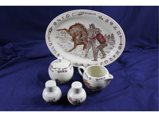 Misc Pieces Of Winchester 73 Underglaze By Vernon Kilns- Salt And Pepper, Sugar And Creamer& 12.5 Wide