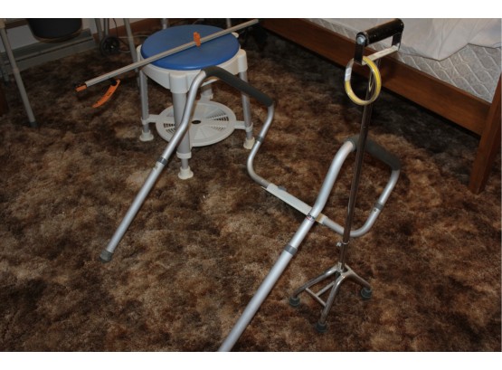 Four Legged Cane, Grabber, Toilet Attachment, Swivel Stool With Many Adjustments