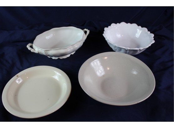Royal Porcelain Turean, White Bowl, Bauer Pottery Company Bowl, Kitchen Craft Pie Plate
