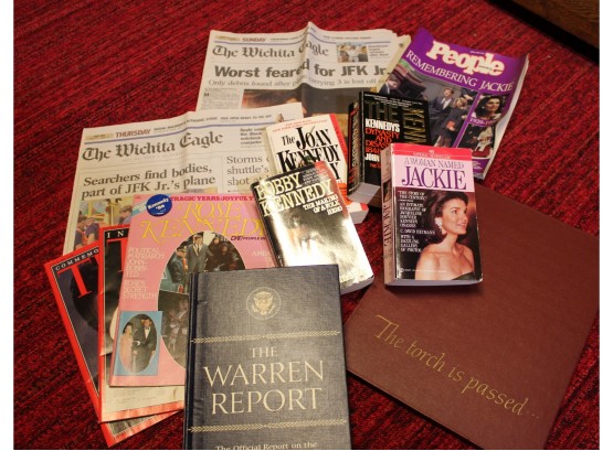Kennedy Memorabilia Lot - Books, Magazines, Papers, Campaign Pin