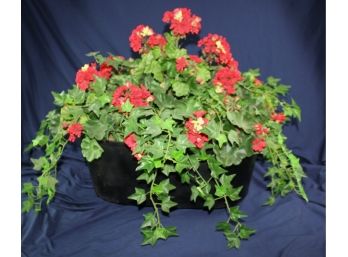 Large Heavy Black Metal Pot With Silk Flowers