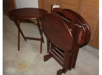 Set Of Four Wood  Very Nice TV Trays, Oval In Shape, Like New