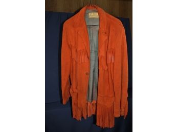 Rust Leather Fringed Jacket - Trego Vest Wear - 33 Inch Long - Hole On Inside Arm Seam - Medium To Large Size