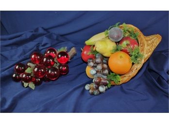 Vintage Glass Grapes And Cornucopia Of Plastic Fruit