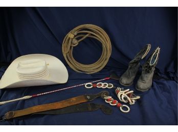 Buckys Cowboy Hat, Rope, Whip, Bridge Strap,  Boots